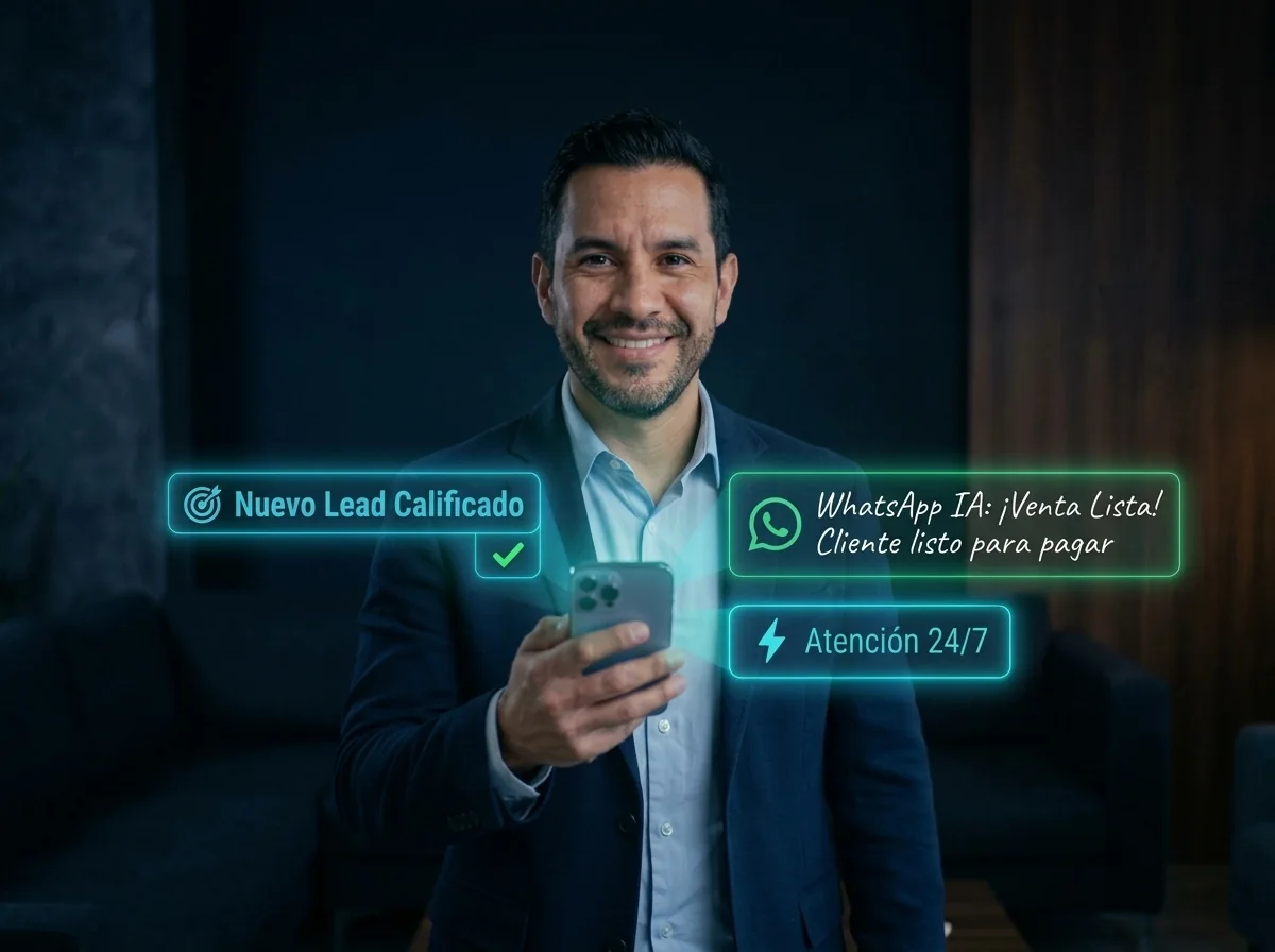 Empresario con Alertas de Leads Calificados en WhatsApp y Web